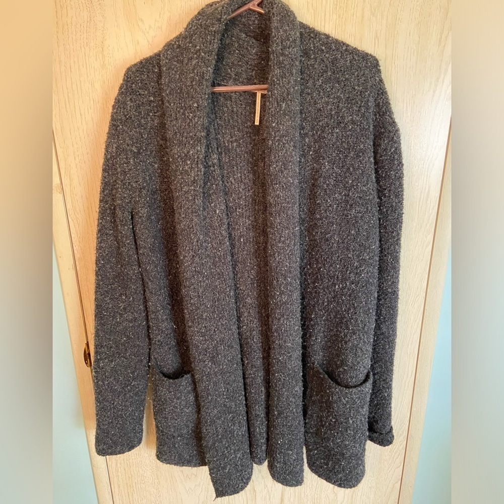 Temperance Boucle Charcoal Grey Black Open Front Oversized cardigan Small